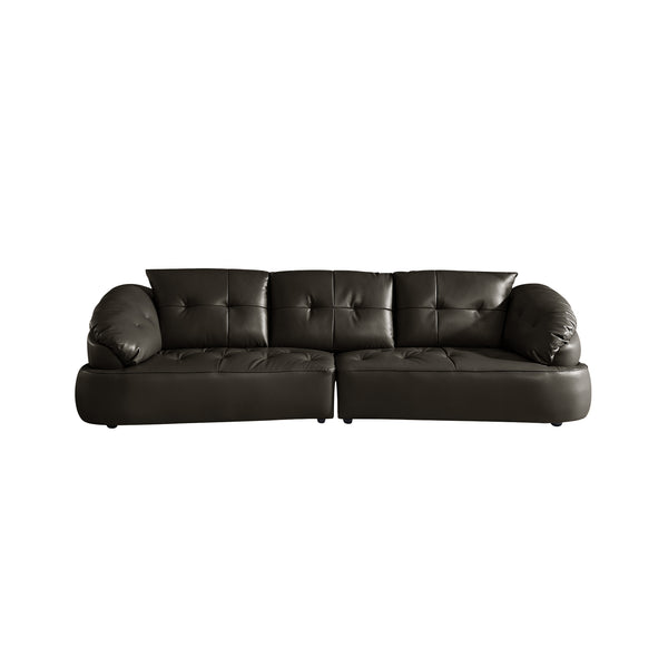 English Elm Modern Elliptical Three Seat Sofa Genuine Cowhide Leather Solid Wood Frame Living Room Black W1765S00135