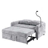 English Elm 53.9" Modern Loveseat Pull-Out Sofa Bed With Adjustable Backrest, Two Cup Holders , A Phone Holder, Three Charging Ports and Side Storage Pockets For Living Room, Grey