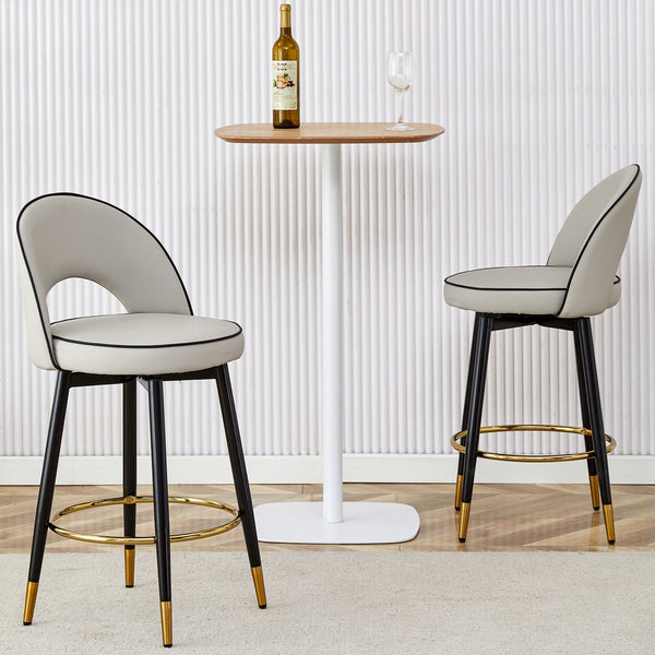 English Elm 360 Swivel Pu Leather Barstools Set of Two with Matte Black Legs for Kitchen or Bar W1151P265583
