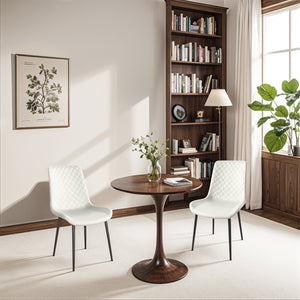 English Elm White PU Leather Dining Chair with Metal Legs, Wave Upholstered Armless Seat — Durable, Comfort-Focused Design White T3967P383018