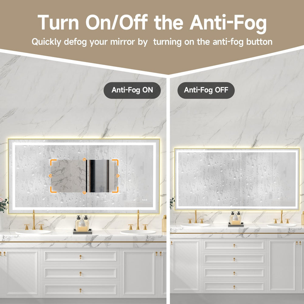 English Elm 72x36" Gold LED Mirror with Dual Front & Back Lighting, Eco-Friendly, 3-Color Temp, UL Listed T3177P320572