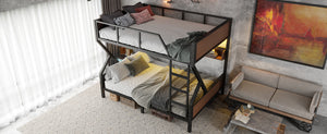 English Elm Queen Over Solid Pine Bunk Bed with Built in Shelves and Tray for Guest Rooms W5305S00013