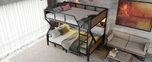 English Elm Queen Over Solid Pine Bunk Bed with Built in Shelves and Tray for Guest Rooms W5305S00013