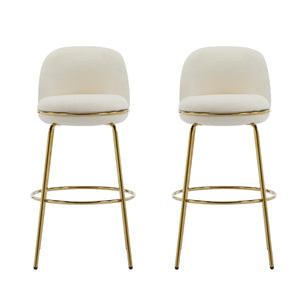 English Elm Christopher Knight Home® - Rio Claro Metal Upholstered Barstool Set of 2 – Sculptural Rounded Seat, Low Back, Stain-Resistant Fabric, Durable Frame, Space-Saving Design Beige,Gold N775P268026B