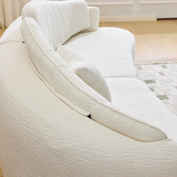 English Elm Curved Four Seat Chenille Sofa with Removable Backrest for Retro Apartment Living White W3612S00043