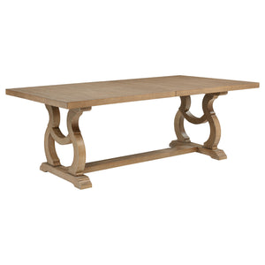 English Elm Fremont Trestle Rectangular Dining Table with Distressed Hardwood and Extension Leaf B062S00831