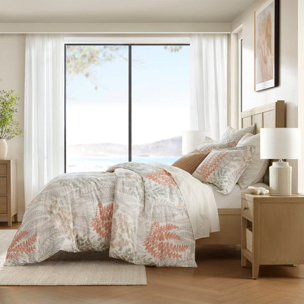 English Elm 3-piece Botanical Cotton Sateen Duvet Set with 300tc Earthy Print and Shell Buttons B035P408291