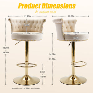 English Elm UNITED Velvet 360° Rotating Bar Chair with Diamond Stitching, Gold Frame, Plush Foam Seat, Adjustable Height Beige W1568P361715