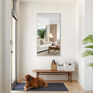 English Elm 55"x30" Oversized Modern Bathroom Mirror with Removable Tray Silver Aluminum Frame for Vertical or Horizontal Mounting W708P297404