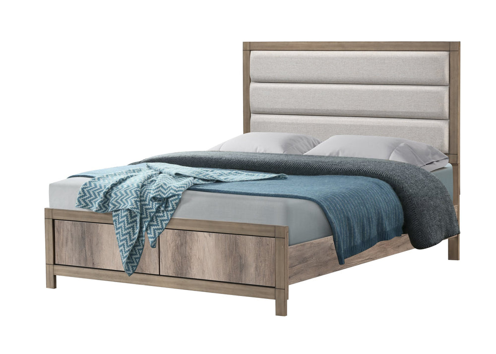 English Elm White Eastern King Panel Bed Wave Texture Headboard Solid Wood Contemporary Frame B2741S00919