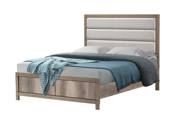 English Elm White Eastern King Panel Bed Wave Texture Headboard Solid Wood Contemporary Frame B2741S00919