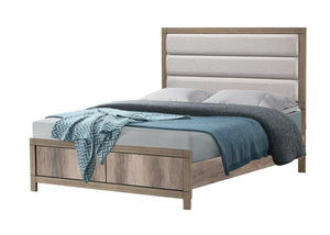English Elm White Eastern King Panel Bed Wave Texture Headboard Solid Wood Contemporary Frame B2741S00918