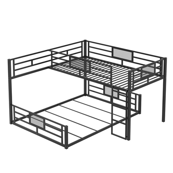 English Elm L-shaped Steel Twin Over Full Bunk Bed Corner Frame with Guardrails for Kids N750P196510B