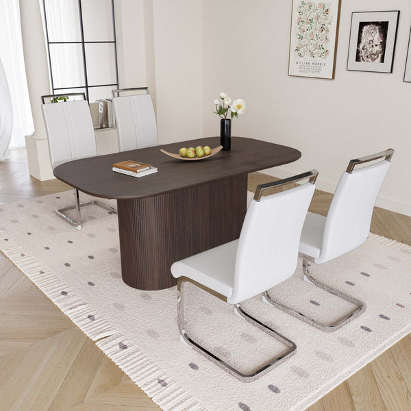 English Elm 63 Five Piece Mdf Dining Set with Pu Chairs and Silver Metal Legs for Modern Kitchens W2189S00886