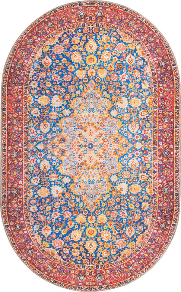 Unique Loom Timeless James Machine Made Medallion Rug Navy Blue, Beige/Blue/Ivory/Olive/Orange/Red 5' 1" x 8' 0"