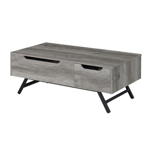 English Elm Grey Oak Rectangular Lift-Top Coffee Table with Storage Drawer, Metal Splayed Legs, Modern Rustic Appeal B062P191130