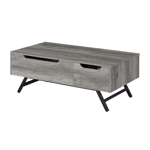 English Elm Grey Oak Rectangular Lift-Top Coffee Table with Storage Drawer, Metal Splayed Legs, Modern Rustic Appeal B062P191130