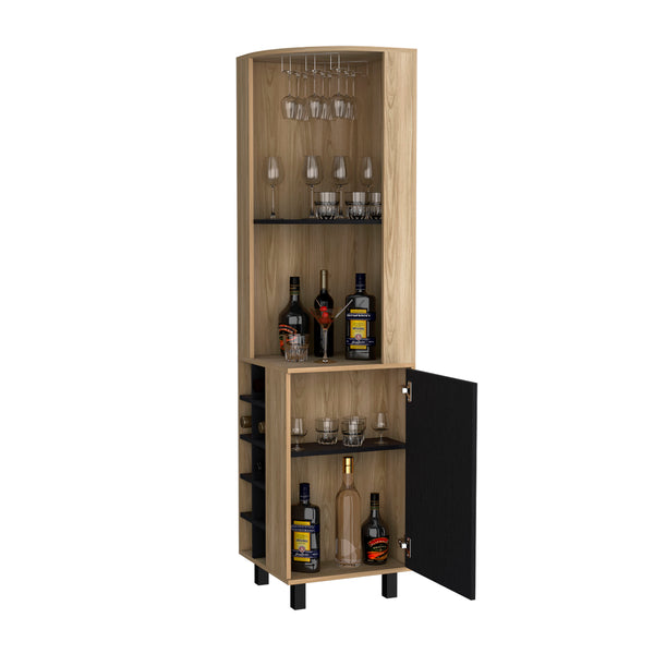 English Elm Leah Corner Bar Cabinet in Melamine with 10-Bottle Wine Rack, Glass Holder, Shelves & Modern Legs B128S00007