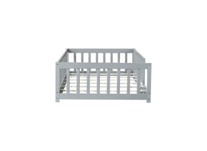 English Elm Twin Solid Rubberwood Floor Bed with Full Perimeter Safety Rails for Toddler Rooms Grey W504P296793