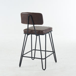 English Elm Industrial Bar Stools Set of 2 — Counter Height PU Leather Seats, Sturdy Metal Frame, Ergonomic Backrest and Footrest for Kitchen Island and Home Bar Brown W1901P264279