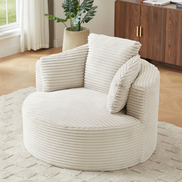 English Elm Compressible Corduroy Round Accent Chair Pocket Spring Cushioned Backrest for Apartments White W2339P461256