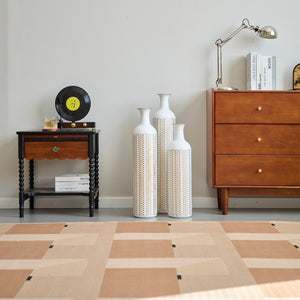 English Elm Floor Metal Vases Set Of 3 - Modern Gold & White Decorative Cylindrical Vases For Elegant Interiors W2796P255615