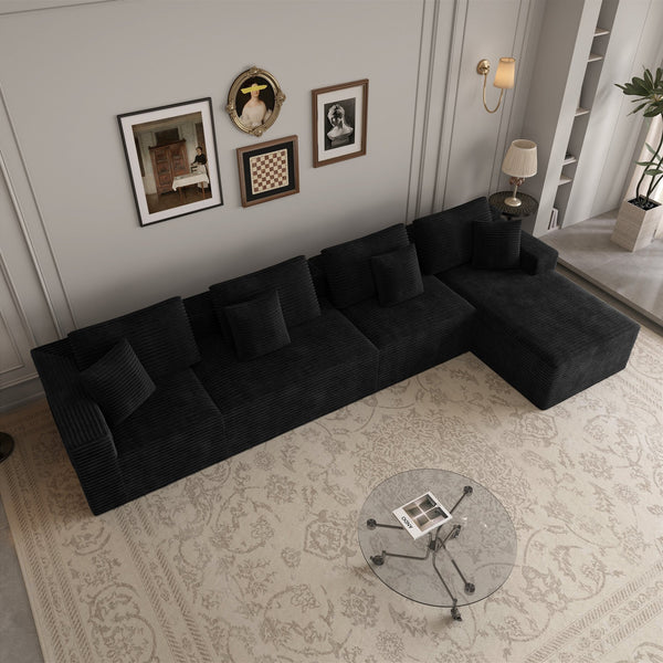 English Elm 153.5*68.9"modular Six Piece Corduroy Sectional Sofa with Reversible Chaise Living Room W3819S00151