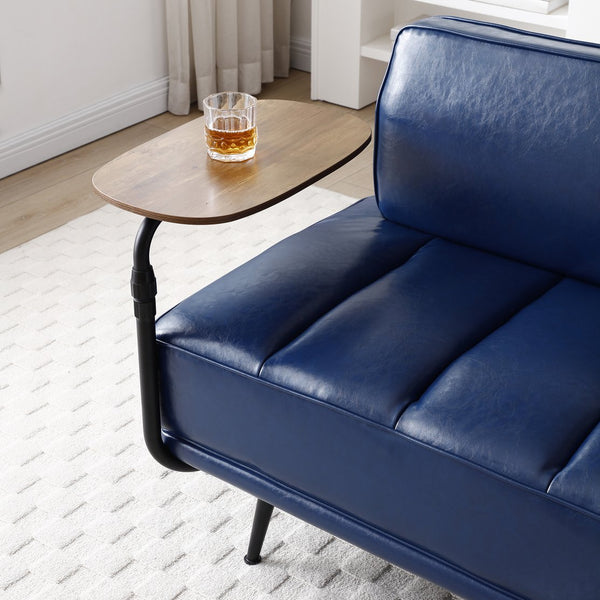 English Elm 55"Inch Modern End of Bed Bench with PU Leather, High-Resilient Foam, Rotating Tray & Metal Legs for Entryway Blue W2677P368209