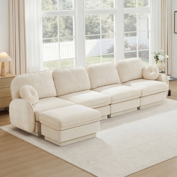 English Elm 137" Oversized Chenille Sectional Sofa with Movable Ottoman and Quilted Cushions W714S01754