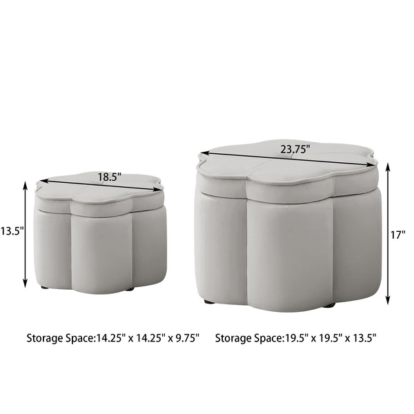 English Elm Set of 2 Flower Petal Velvet Storage Ottomans Sculptural Nesting Seating for Living Room Gray W2186P440354