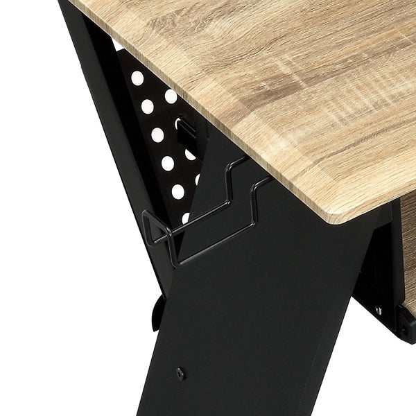 English Elm Natural Music Desk with Cord Management, Keyboard Tray, Hutch & Headphone Rack for Musicians - Efficient Organized Workspace, Natural/Black Finish B062P184577