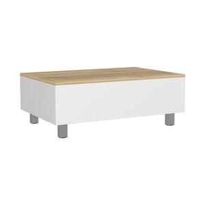 English Elm Gambia Lift Top Coffee Table White/Light Oak with Concealed Storage, 4-Leg Compact Modern Design B20091866