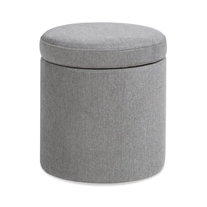 English Elm Jennifer Taylor Home - Brandy Compact 14" Round Upholstered Storage Ottoman with Leather Accent Tab, Linen Neutral Chic Gray B2719P269256
