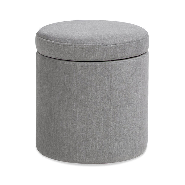 English Elm Jennifer Taylor Home - Brandy Compact 14" Round Upholstered Storage Ottoman with Leather Accent Tab, Linen Neutral Chic Gray B2719P269256