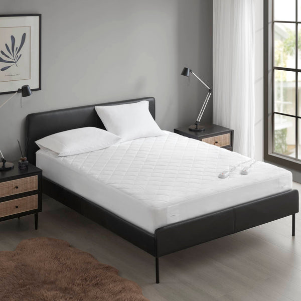 English Elm 1 King Heated Mattress Pad White - Plush 85gsm Microfiber, 150g Fill, 15" Skirt, Queen-Sized Warmth, Hypoallergenic Comfort B035P319626