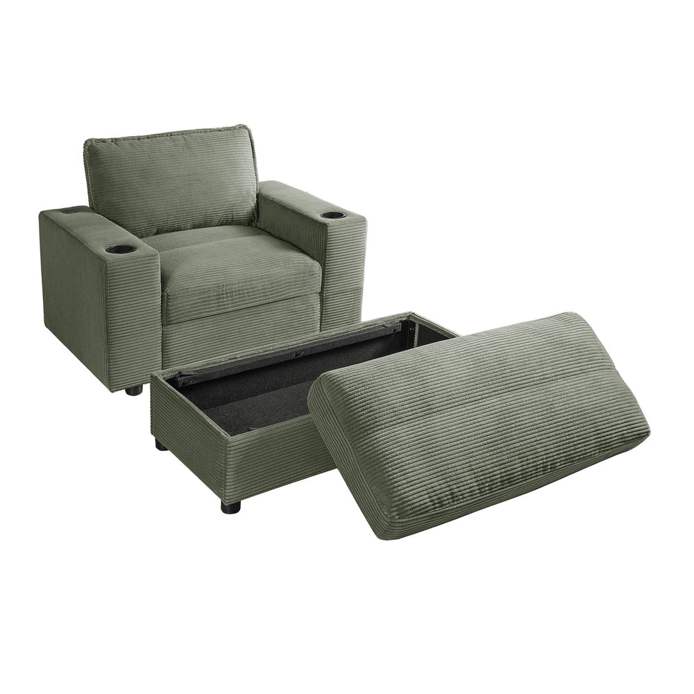 English Elm Christopher Knight Home® - 42.8" Oversized Chaise Lounge with Storage Ottoman, Corduroy Upholstery, USB Port & Cup Holders for Cozy Living Space Green N765P350851N