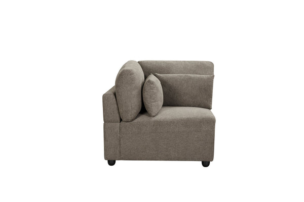 English Elm Rylie Brown Linen 4Pcs Modular Sectional Sofa – Pocket Coil Seats, Wooden Frame, Toss Pillows, 39" Deep B2726S00424