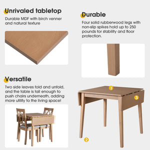 English Elm Foldable Extendable Dining Table Set with Drop Leaves and 4 Upholstered Chairs for Small Spaces Natural N752S010617A