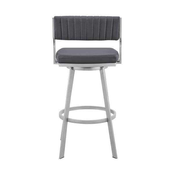 English Elm Palesa 30" Swivel Slate Gray Faux Leather Bar Stool with Silver Metal Frame, 360° Swivel Comfort B2736P268605