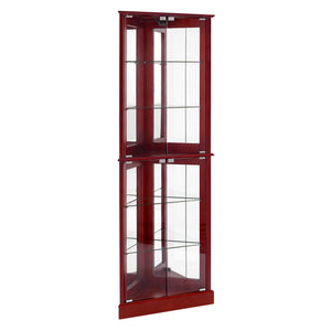 English Elm Corner Curio Display Cabinet with Mirrored Back, Interior Lighting, Adjustable Glass Shelves, Elegant Finish Cherry W1693P171669