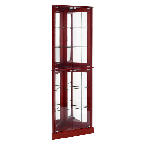 English Elm Corner Curio Display Cabinet with Mirrored Back, Interior Lighting, Adjustable Glass Shelves, Elegant Finish Cherry W1693P171669