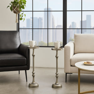 English Elm 26in. Steel Martini Side Tables Powder Coated Matte Patio Lounge Accent Set of 2 Brushed Silver B2751P436402