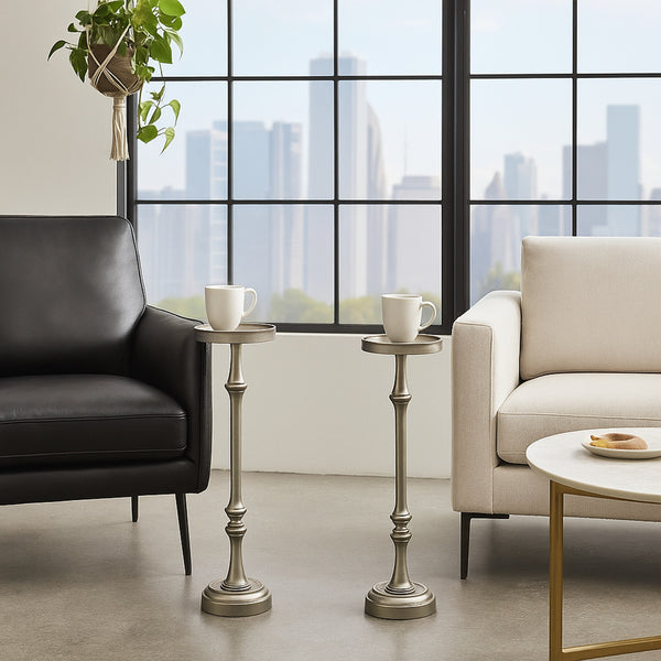 English Elm 26in. Steel Martini Side Tables Powder Coated Matte Patio Lounge Accent Set of 2 Brushed Silver B2751P436402