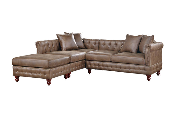 English Elm Dark Coffee Breathable Leatherette 3-Piece Sectional Set With Reversible Loveseats & Ottoman Comfort B011S01329