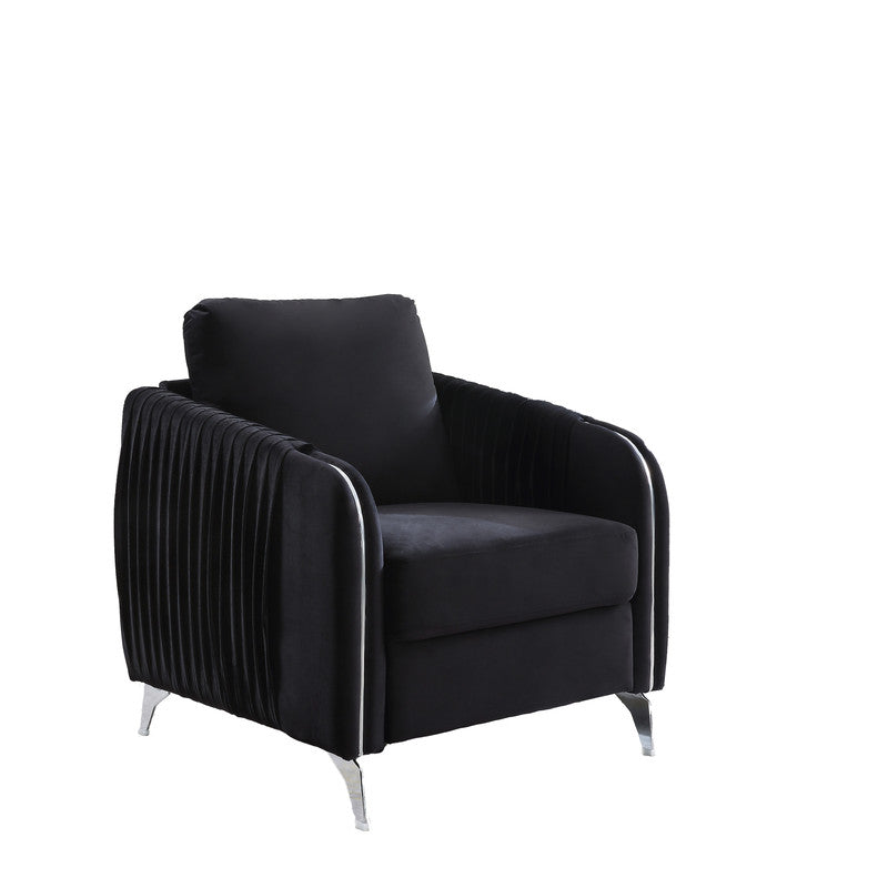 English Elm Hadriano Velvet Accent Chair Channel Quilted Chrome Legs Glam Living Room Seat Black B2749P413391