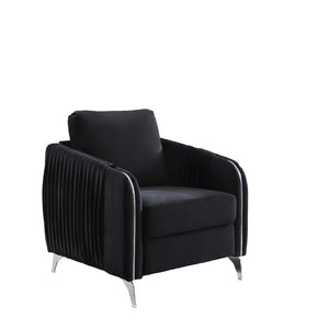 English Elm Hadriano Velvet Accent Chair Channel Quilted Chrome Legs Glam Living Room Seat Black B2749P413391