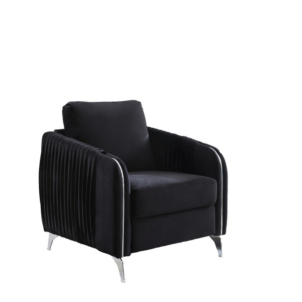 English Elm Hadriano Velvet 3 Piece Living Room Set with Chrome Trim and Channel Quilted Seating Black B2749S00171