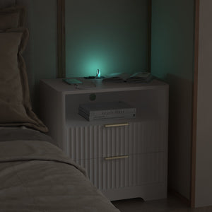 English Elm Nightstand with Usb Charging Ports Ac Outlet Night Light and Cabinet for Bedroom W1321P399421