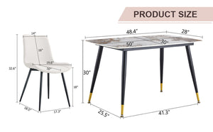 English Elm Table And Chair Set - Elegant 4-Seater Sintered Stone Dining Table With White Pu Chairs For Comfort W1151S04206-GIGA