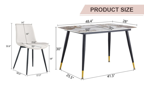 English Elm Table And Chair Set - Elegant 4-Seater Sintered Stone Dining Table With White Pu Chairs For Comfort W1151S04206-GIGA